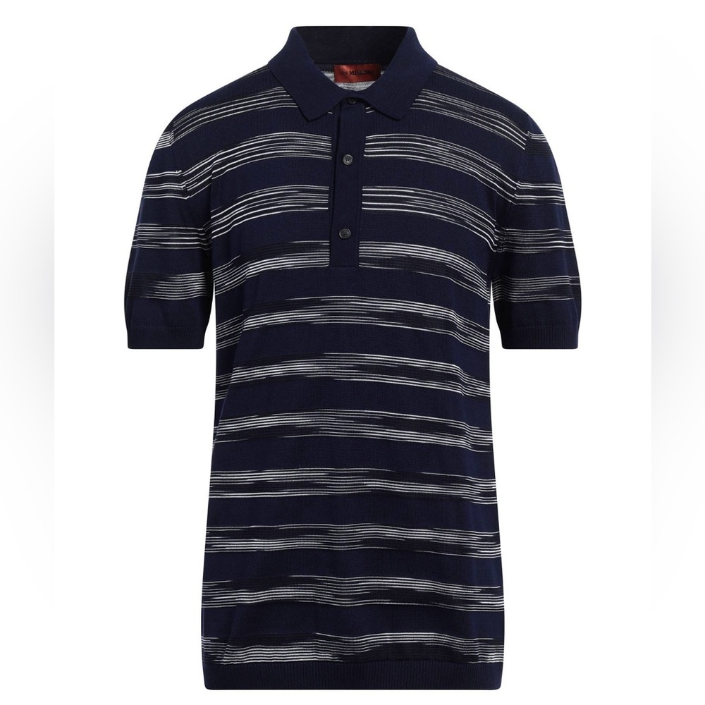 Missoni Blue and White Polo Shirt with Textured Stripes